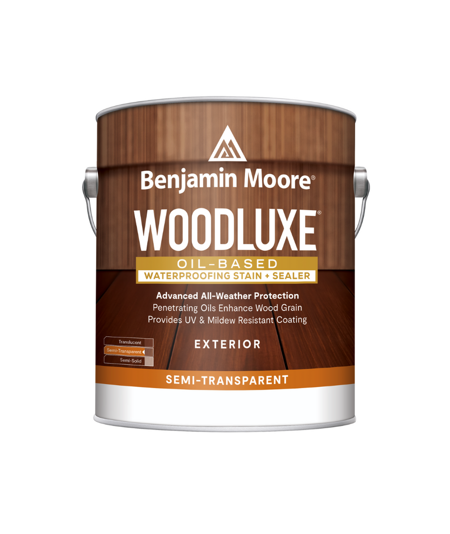 Benjamin Moore Woodluxe® Oil-Based Semi-Transparent Exterior Stain available at Standard Paint.