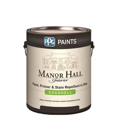 Manor Hall Interior Latex Paint in eggshell sheen. Buy at Standard Paint & Flooring.