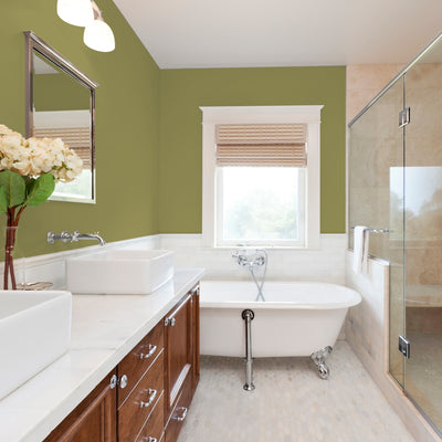 FLLW144 Wright Autumn Green PPG Paint Color in a bathroom Standard Paint & Flooring