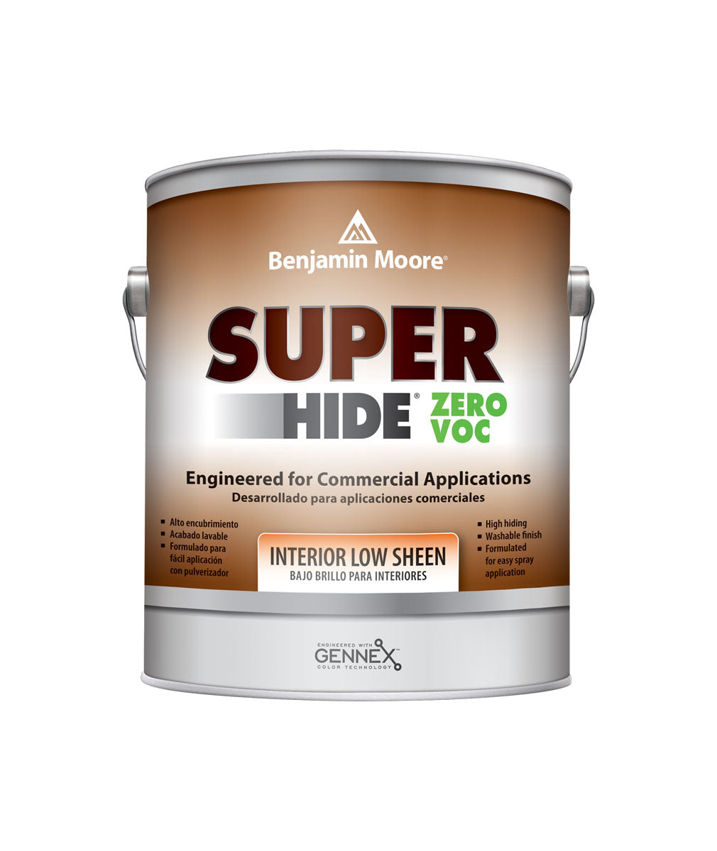 Benjamin Moore Super Hide Zero VOC Low-Sheen Interior Paint in a gallon, available at Standard Paint & Flooring.