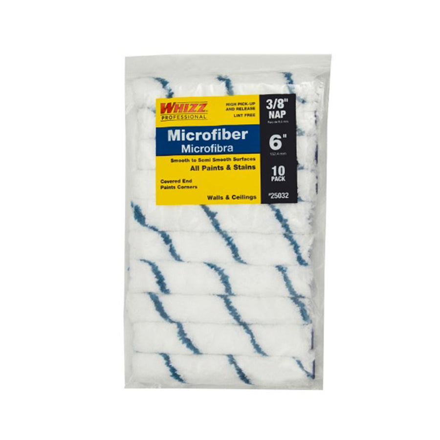 Whizz 6 inch with 3/8 Nap Microfiber Mini-Roller Cover 10-Pack